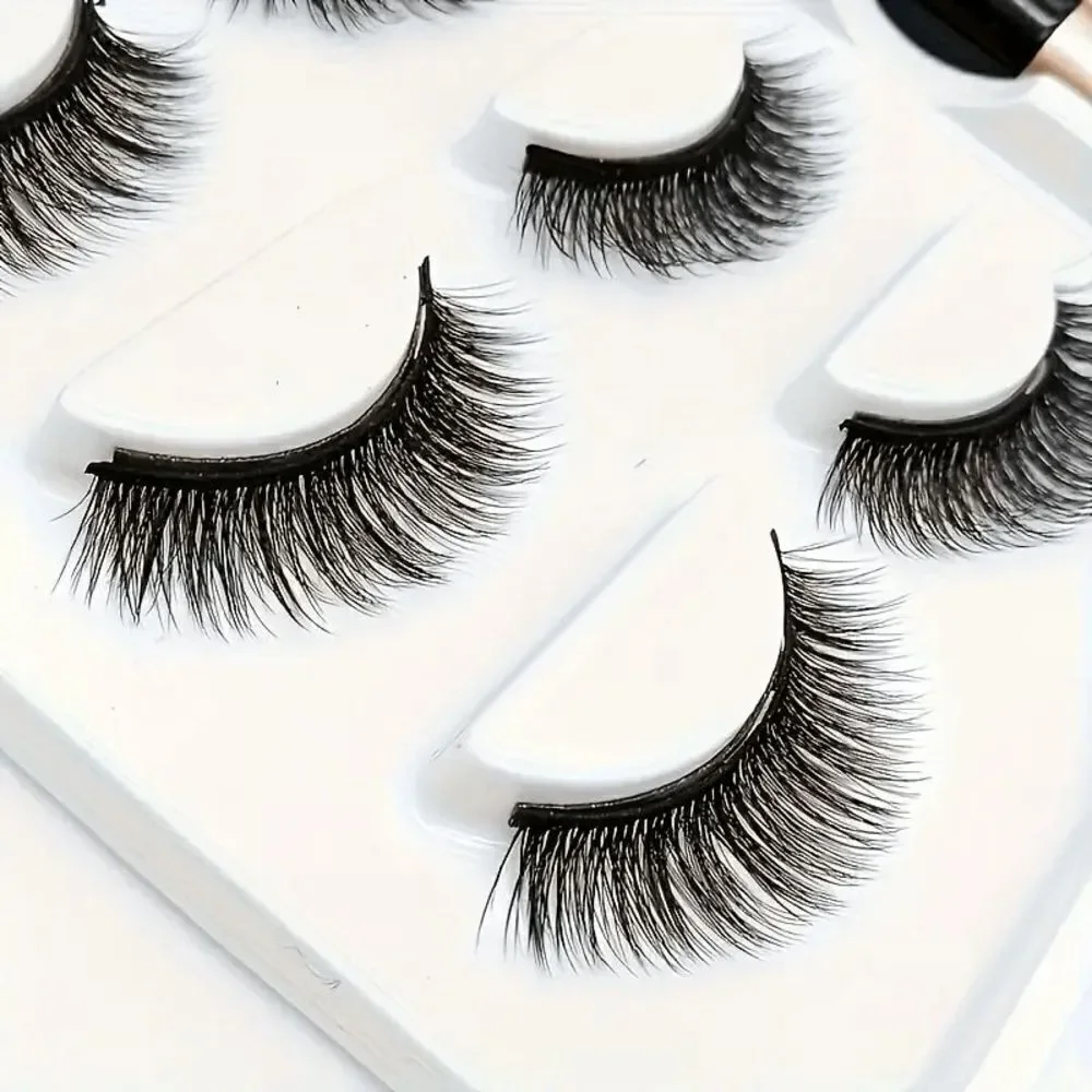 Magnetic Reusable False Eyelashes With Eyeliner And Tweezers - 3 Pairs
